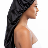 Sassy Hair Cap Expandable 2-in-1 Satin Sleep Cap - Black