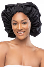 Sassy Hair Cap Expandable 2-in-1 Satin Sleep Cap - Black